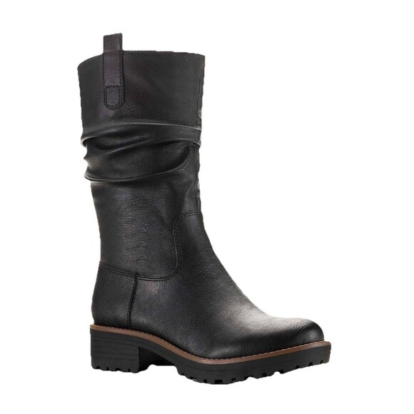 Sun + Stone Shoes - Sun + Stone Nelliee Black Slouch Mid Calf Lug Sole Boots  Size 7 Trendy